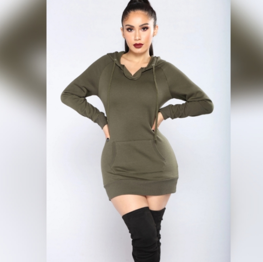Classic Hoodie Tunic Top - Olive